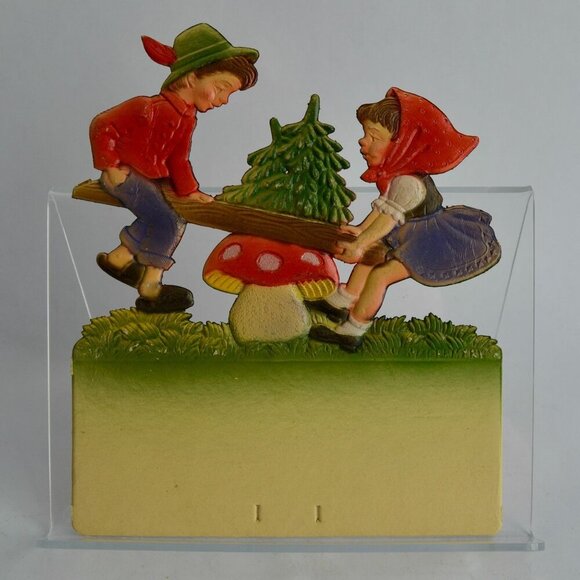 Vintage Germany Wall Calendar Topper Top Boy Girl Teeter Totter - Picture 1 of 4